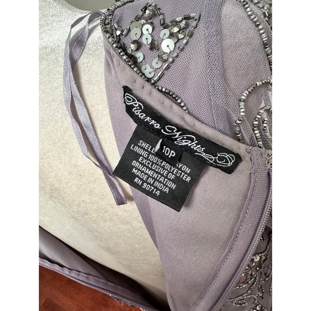 Pisarro Nights Mauve Grey Fully Embellished Beaded Quarter Sleeve Gown Dress 10p - Picture 10 of 12